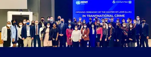 LL.M. students, Faculty, and participants at the Opening Ceremony, pose in group photo. 